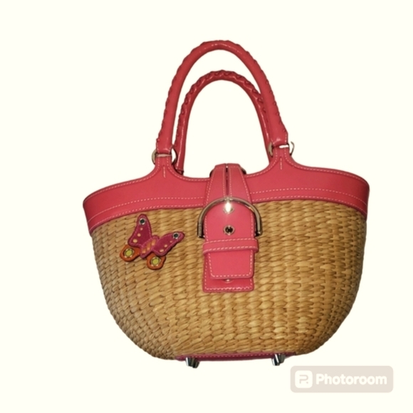 Coach Straw Basket Weave Pink Leather Authentic Handbag/Purse NO. L3K 62… - Picture 2 of 12